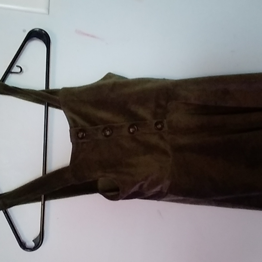 Cute girls green soft overall-dress with striped t-shirt
